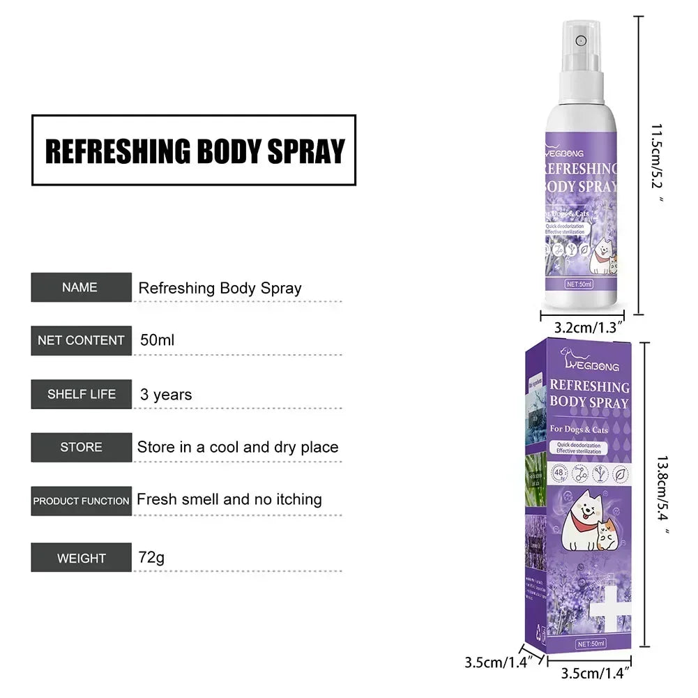 Pet Deodorization Spray 50ml Dog Perfume Lavender Oil Deodorization Spray Anti Itching Fragrant Pet Cat and Dog Beauty Care