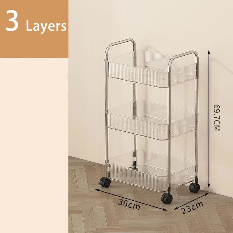 Mobile Shelf with Wheel Multi-Layers Storage Rack Home Trolley for Snacks Cosmetic Sundries Organizer 2/3/4 Tiers Rolling Cart