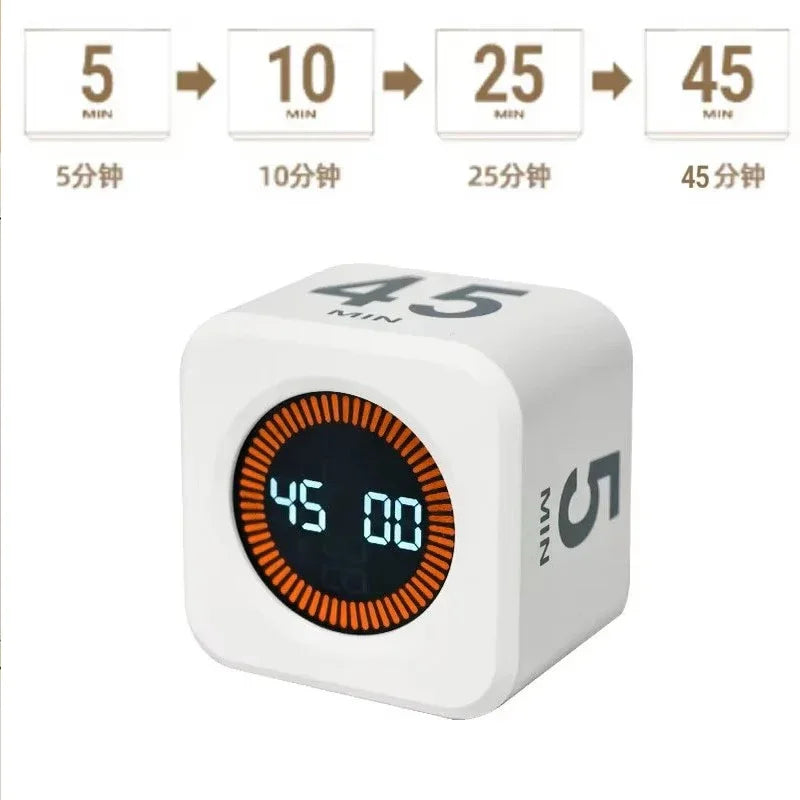 Productivity Timer Productivity Cube Timer Gravity Sensor LED Display 4 Preset Time Kids Time Management Kitchen Countdown Timer