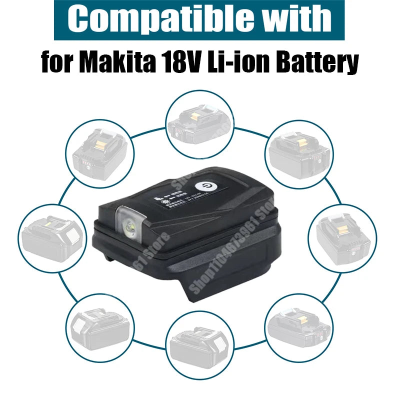 Adapter LED Lights Lamp Flashlight Torch USB Mobile Phone Charger For Makita 18V Li-ion Battery BL1830 BL1815 Power Bank