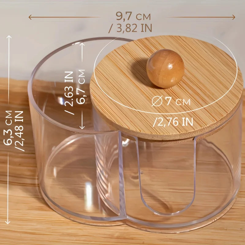 Holder with Dual Compartments - Clear Cotton Swab and Cotton Balls Organizer - Transparent Bathroom Storage Container for Makeup