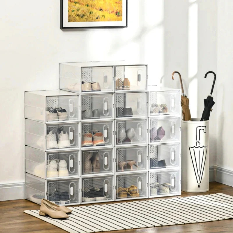 6/18 Pcs Stackable Clear Shoe Boxes w/Lids - Ventilated, Easy-Clean, Adjustable for Sneakers/Heels, Entryway/Closet Organizer