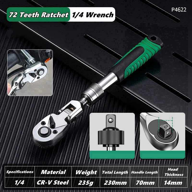 1/4,3/8,1/2 Inch Drive Socket Adjustable Ratchet Wrench Extendable Handle Wrench 72-Tooth Quick-Release Reversible