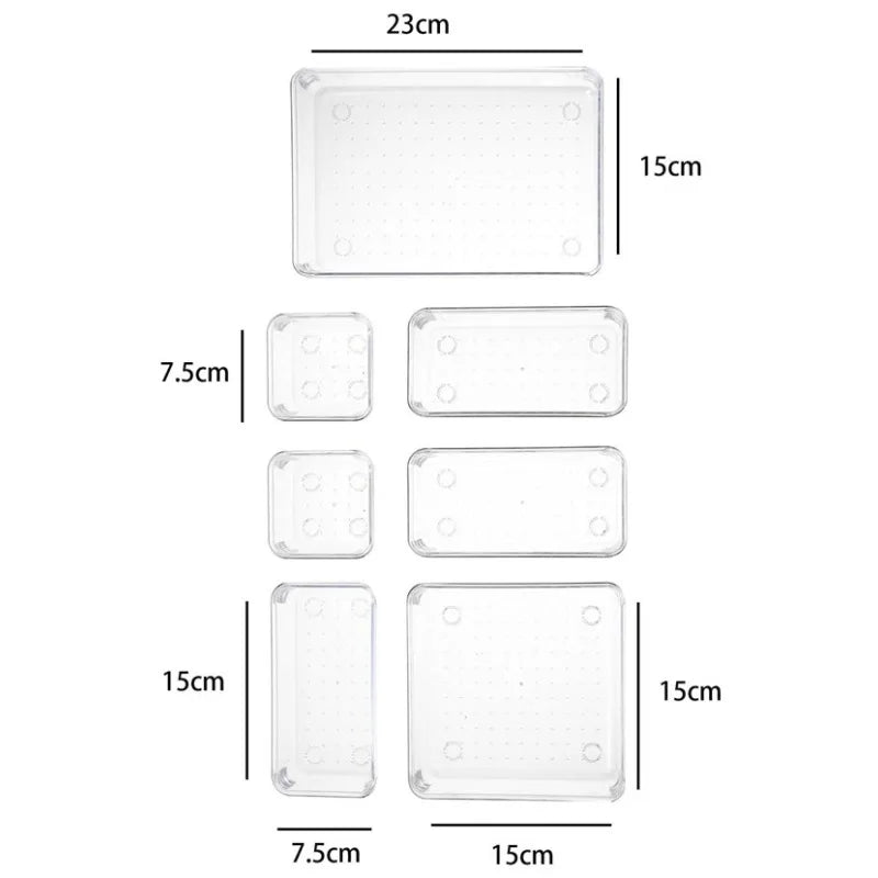 7PCS/Set Desk Drawer Organizers Set Plastic Bathroom Storage Makeup Organizer Clear Transparent Storage Box Drawer Organizer