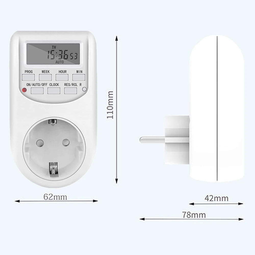 1pc EU Plug Timer Switch Digital Power Socket Energy Saving Adjustable Kitchen Timer Outlet Week Hour Programmable Timing Socket