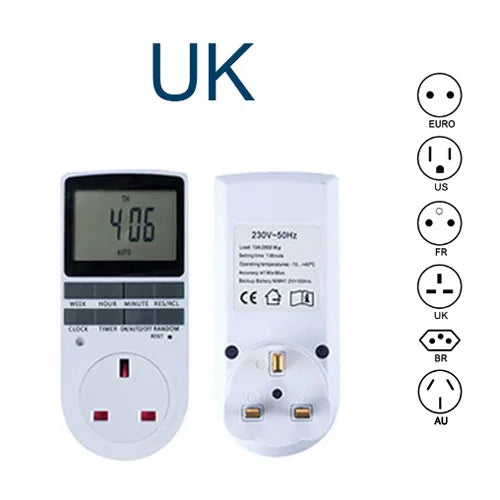 24 Hour Cyclic Electronic Digital Timer Switch EU UK AU US BR FR Plug Kitchen Timer Outlet Programmable Timing Socket 220V