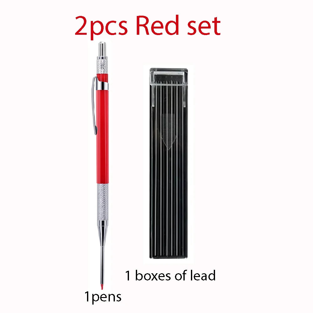 2mm Mechanical Woodworking Pencil Set with 12 Pen Cores, Woodworking Marking Tool Solid Deep Hole Construction Pencil