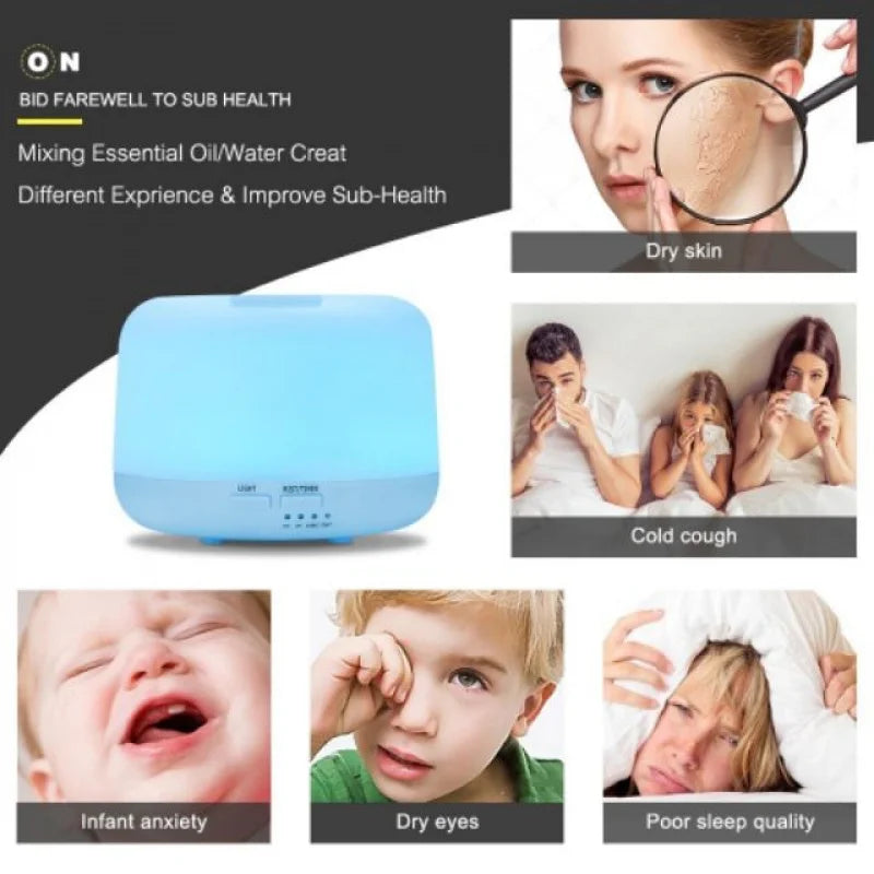 500ml Air Humidifier Essential Oil Diffuser Aroma Aromatherapy With ColorLamp or Warm Lamp