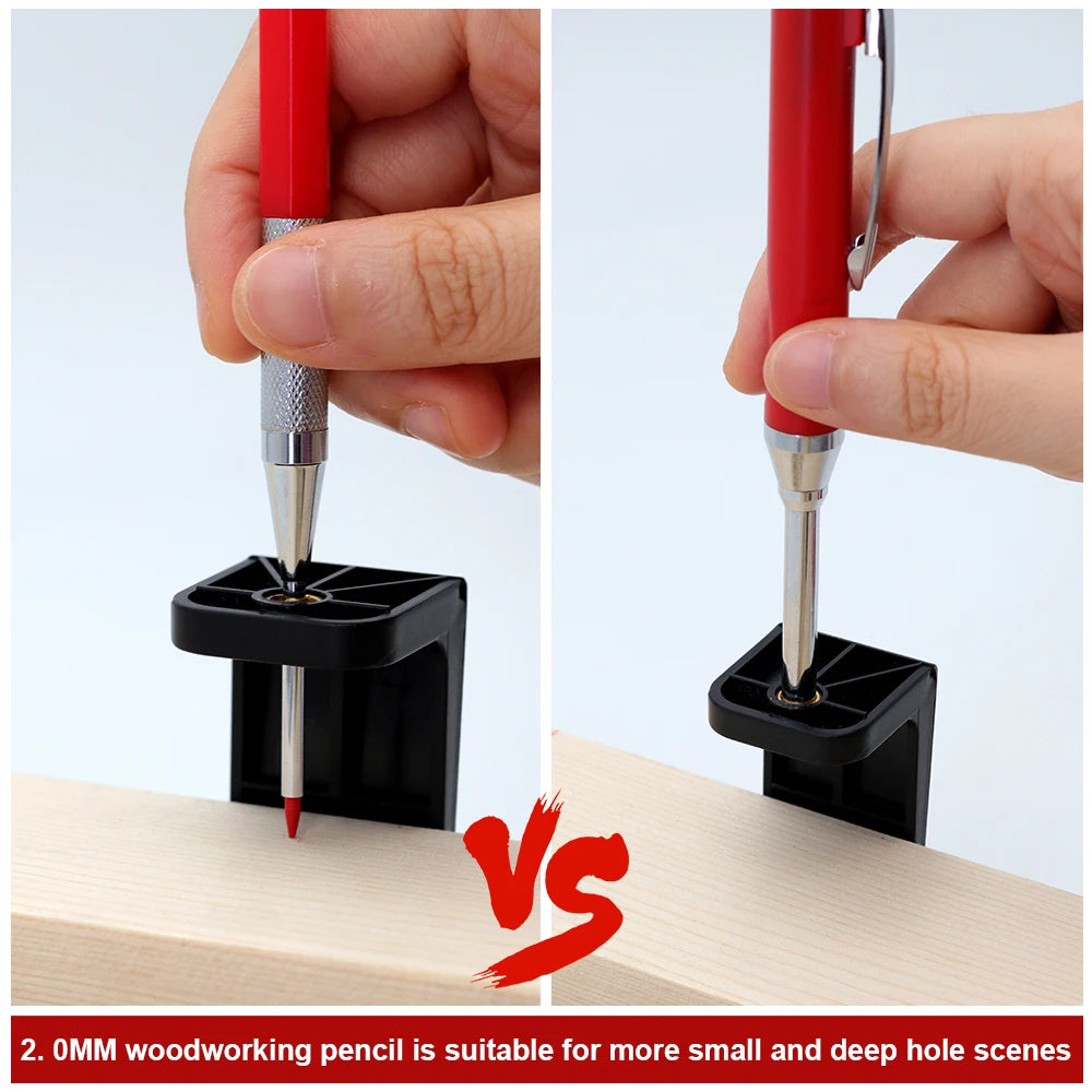 2mm Mechanical Woodworking Pencil Set with 12 Pen Cores, Woodworking Marking Tool Solid Deep Hole Construction Pencil