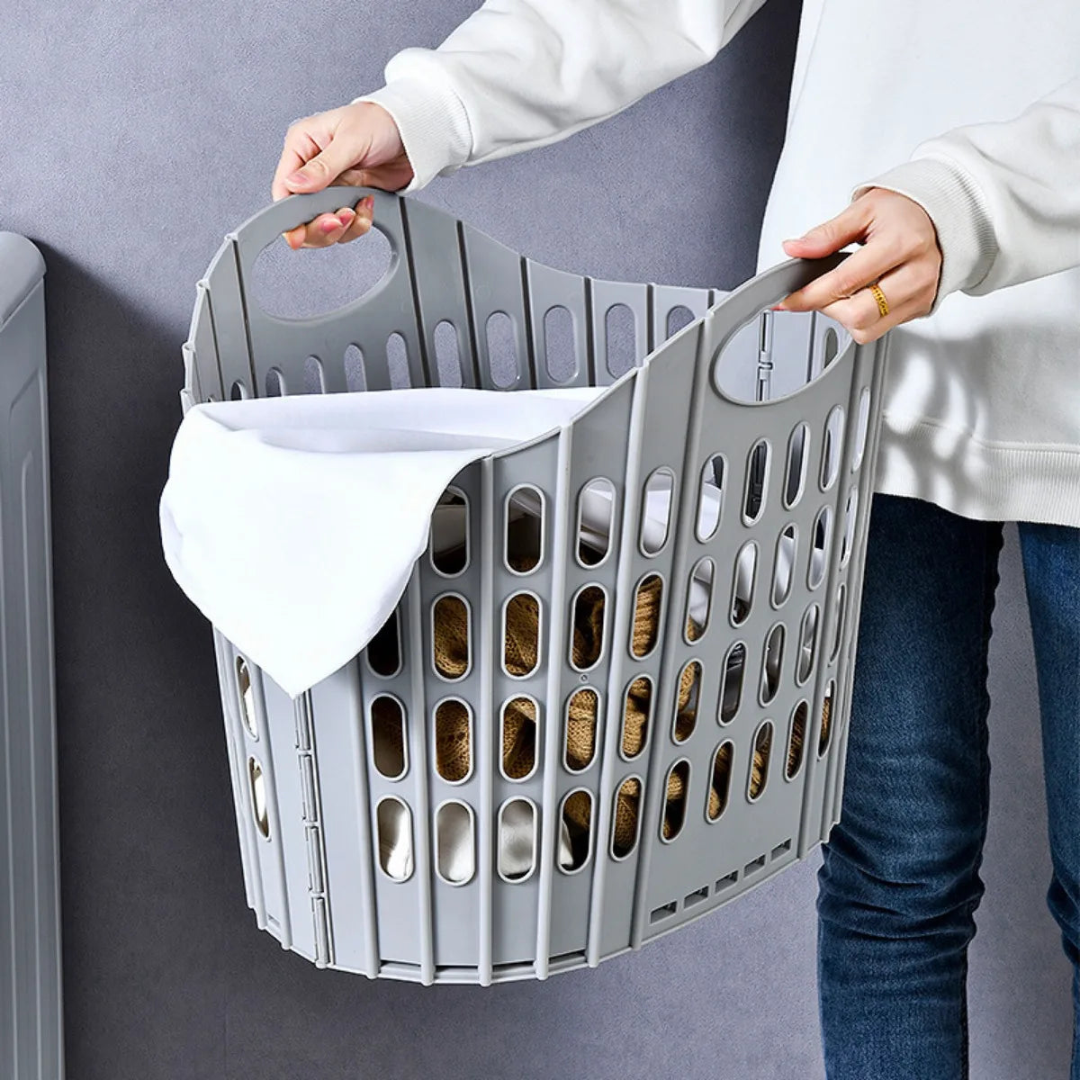 Modern Foldable Laundry Hamper High-capacity Portable Dirty Clothes Organizer Durable Laundry Basket for Home Bathroom