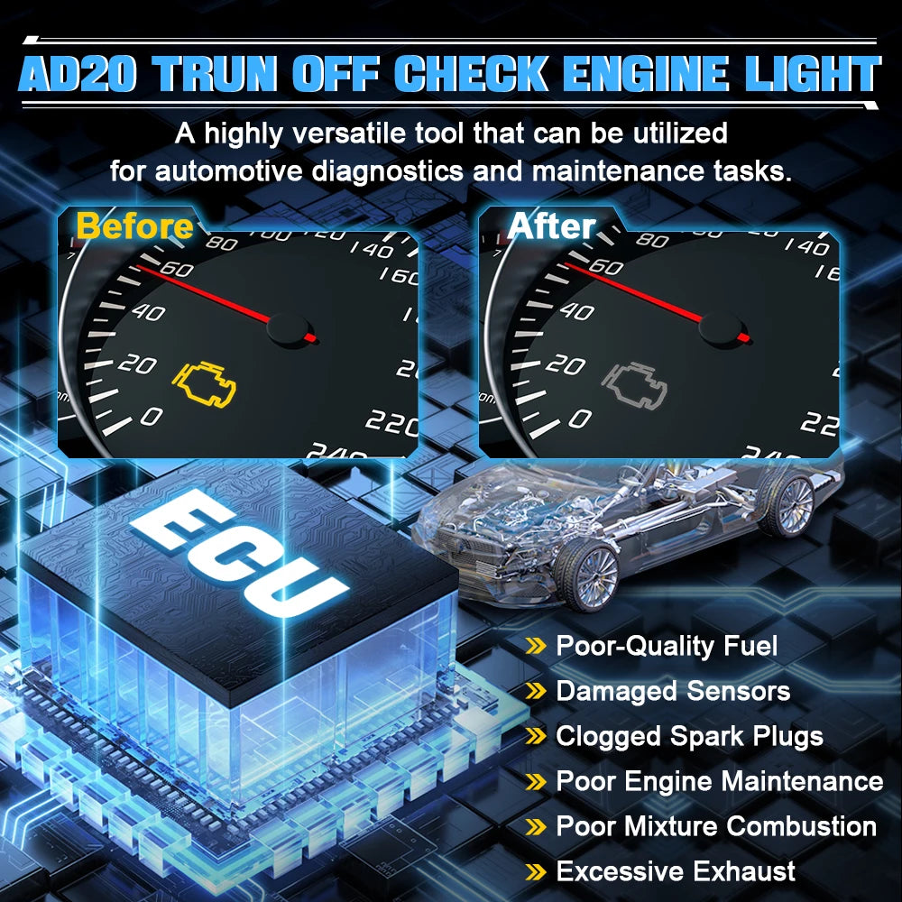 XTOOL AD20 Mini Bluetooth OBD2 Scanner – Read & Clear Fault Codes Easily