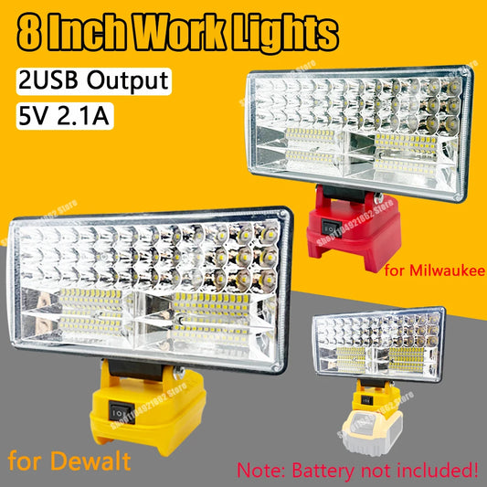 Power Tool Parts 8 Inch Work Lights Lamp Spotlight for Milwaukee for M18 for Dewalt DCB200 18V 20V Li-ion Battery USB Power Bank