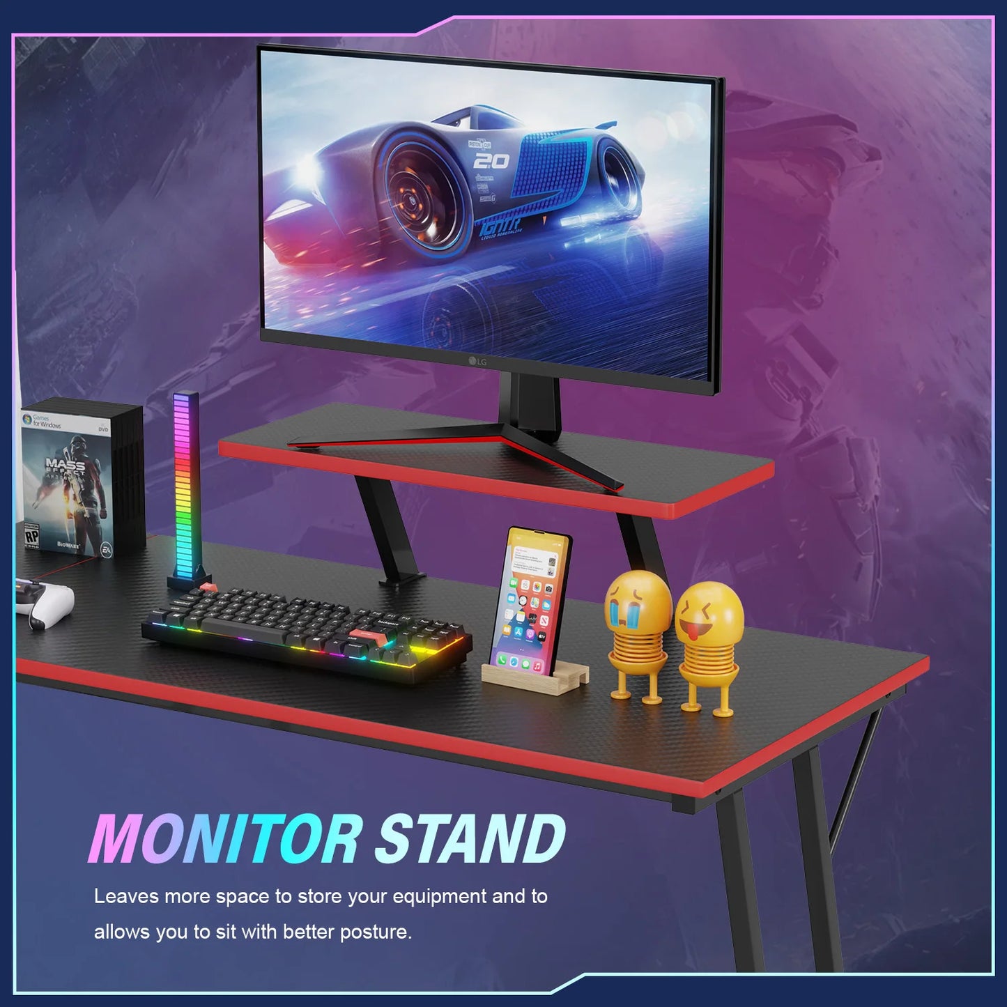 Gaming Desk L Shaped Corner Computer Desk, Home Office Desks Writing Workstation with Large Monitor Stand Easy to Assemble