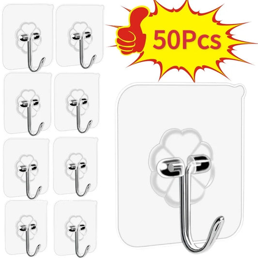 1/5/50pcs Transparent Stainless Steel Self-Adhesive Hooks Bathroom Towel Clothes Storage Sticker Hook Key Hangers Storage Holder