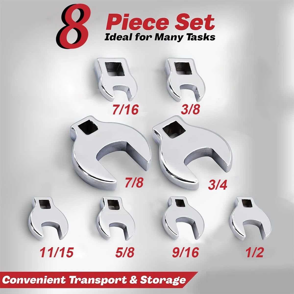 8Pcs Drive Crowfoot Wrench Set Inch/Metric Chrome Plated Crow Foot Metric Keys Set Multitool