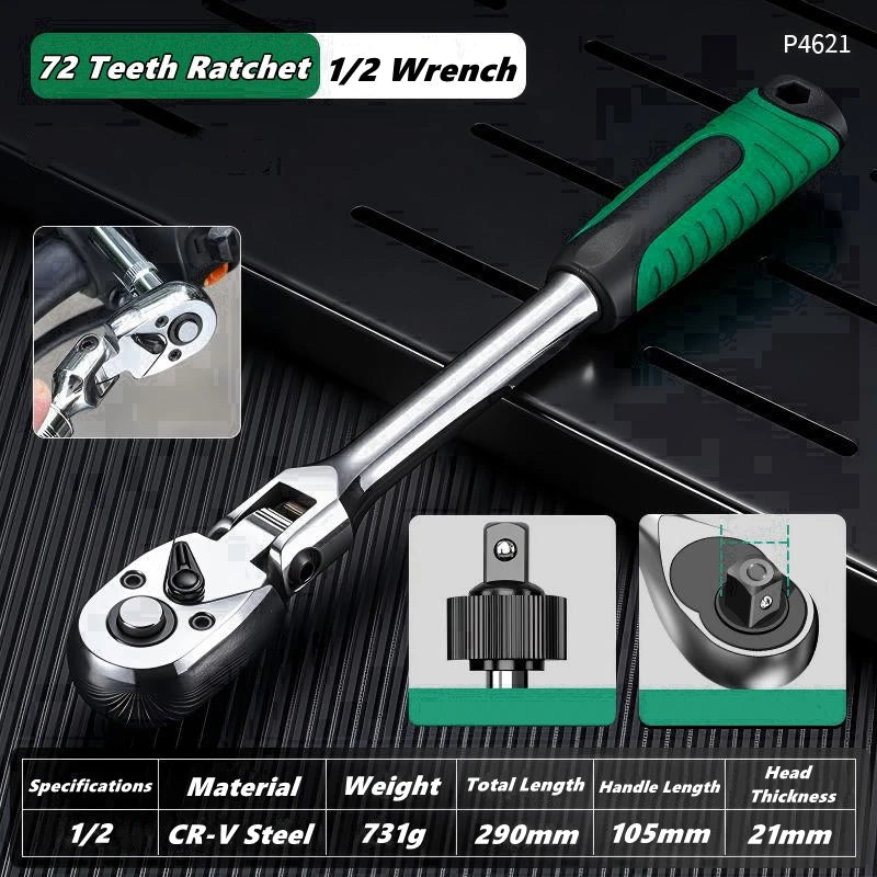1/4，3/8，1/2 Inch Drive Socket Adjustable Ratchet Wrench Extendable Handle Wrench 72-Tooth Quick-Release Reversible