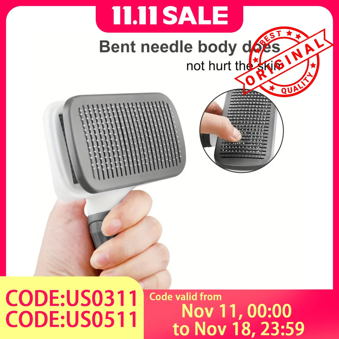 2-in-1 Pet Grooming Brush - Massaging Deshedder with Easy Cleanup