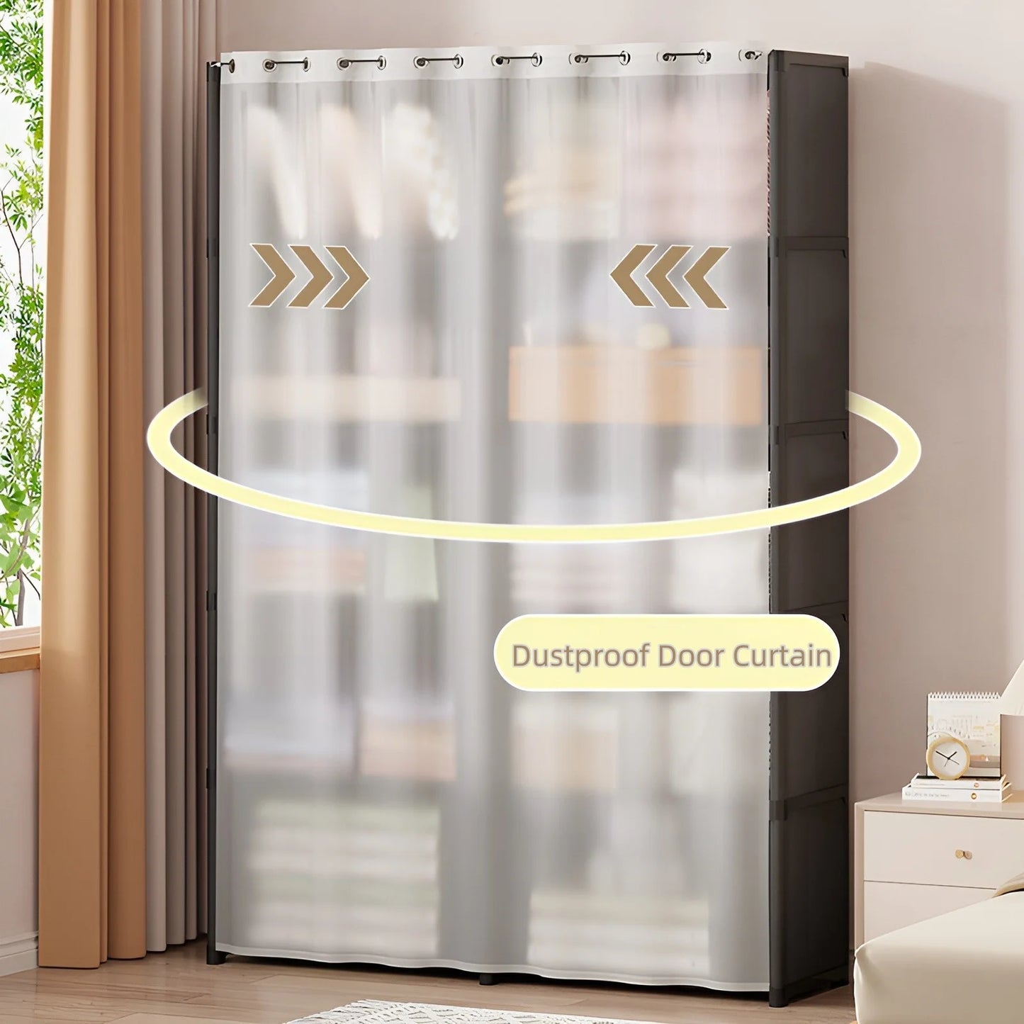 6-Layer Bedroom Clothes Closet Storage Rack Wardrobe with Curtain – Dustproof Organizer for Quilts, Clothing Blankets Book Shoes