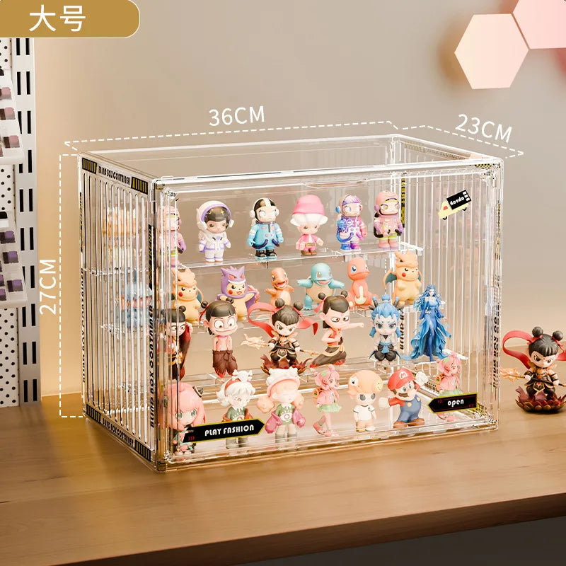 Pop Mart 3-Tier Acrylic Display Case - Dustproof Step Shelf for Anime Cars, Action Figures & Jewelry Organizer
