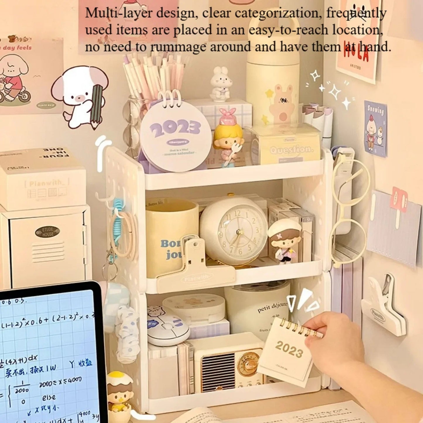 1Pc Multi-functional 3-tier Desktop Organizer, Desktop Shelf, Hole Board, Pen Holder Office Desk Organizer, Desk Desk Organizer