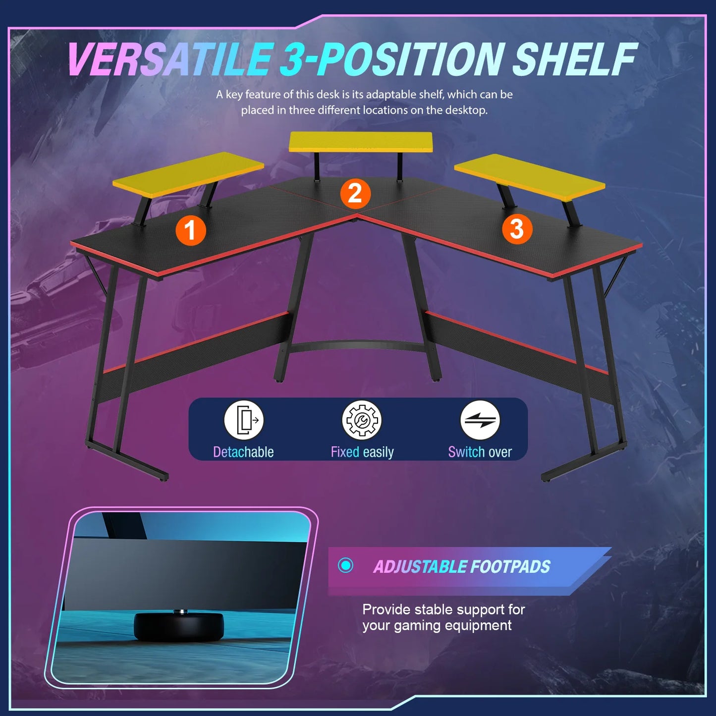 Gaming Desk L Shaped Corner Computer Desk, Home Office Desks Writing Workstation with Large Monitor Stand Easy to Assemble