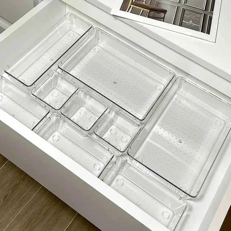 7PCS/Set Desk Drawer Organizers Set Plastic Bathroom Storage Makeup Organizer Clear Transparent Storage Box Drawer Organizer