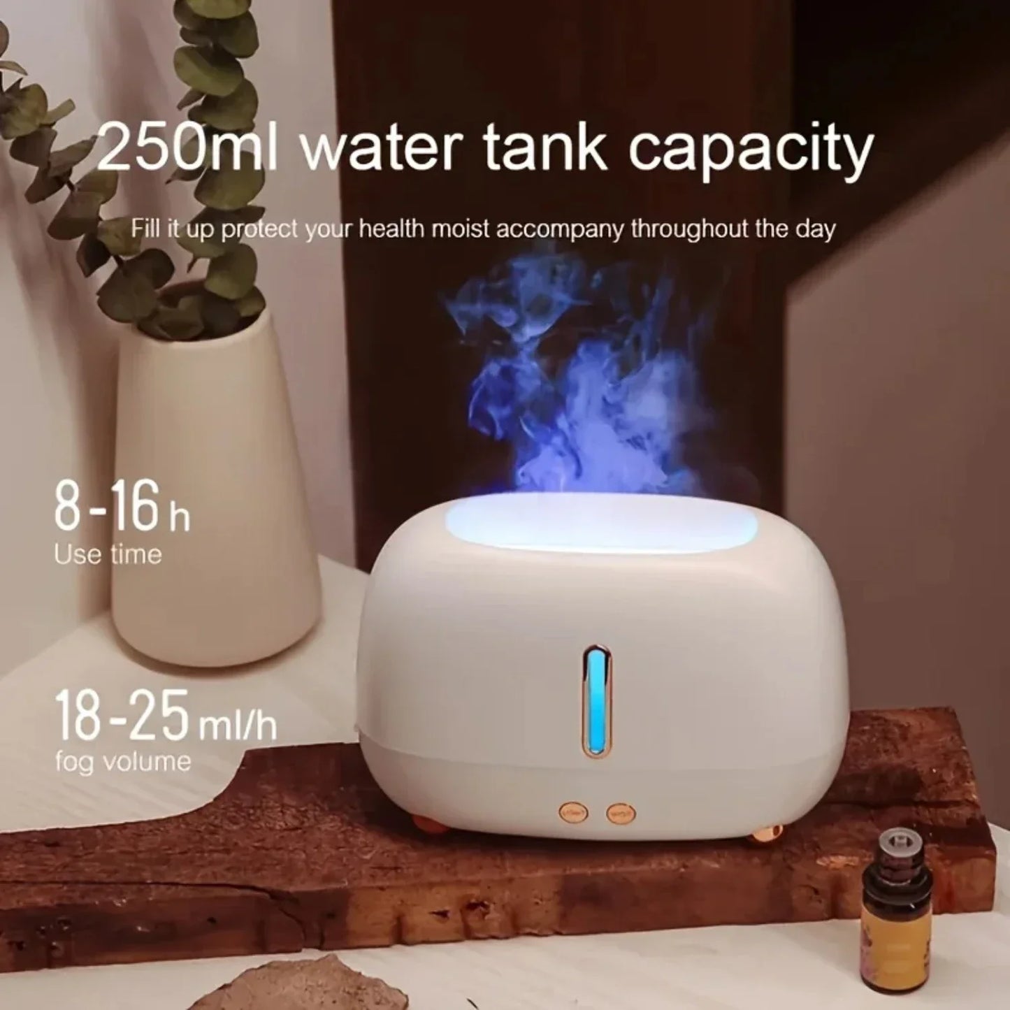 Compact 3D Flame LED Essential Oil Diffuser - USB-Powered Cool Mist Ultrasonic Aromatherapy for Home, Car & Office
