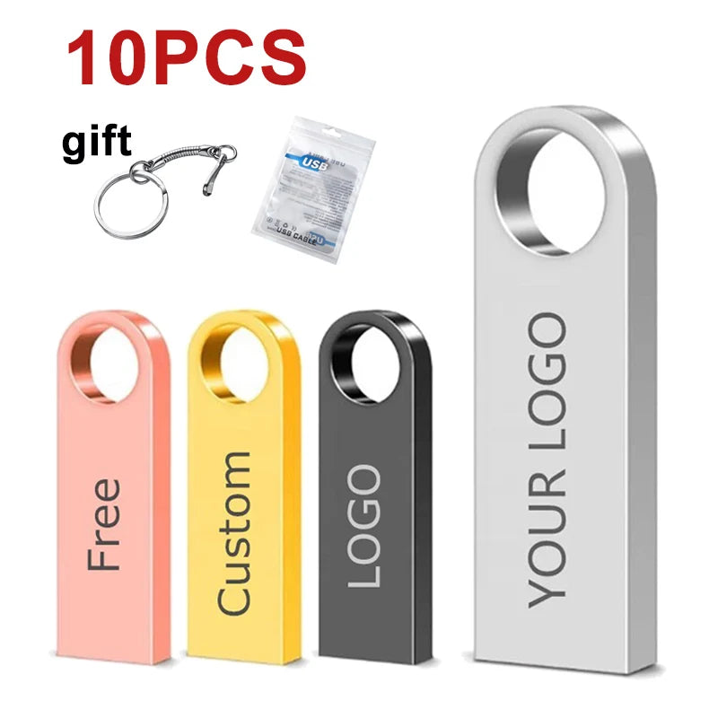 10Pcs/lot Metal USB Flash Drive 4GB 8GB Pen Drive 16GB 32GB cle USB Stick 2.0 UDP Memory Flash Drive 64GB 128GB Free custom logo