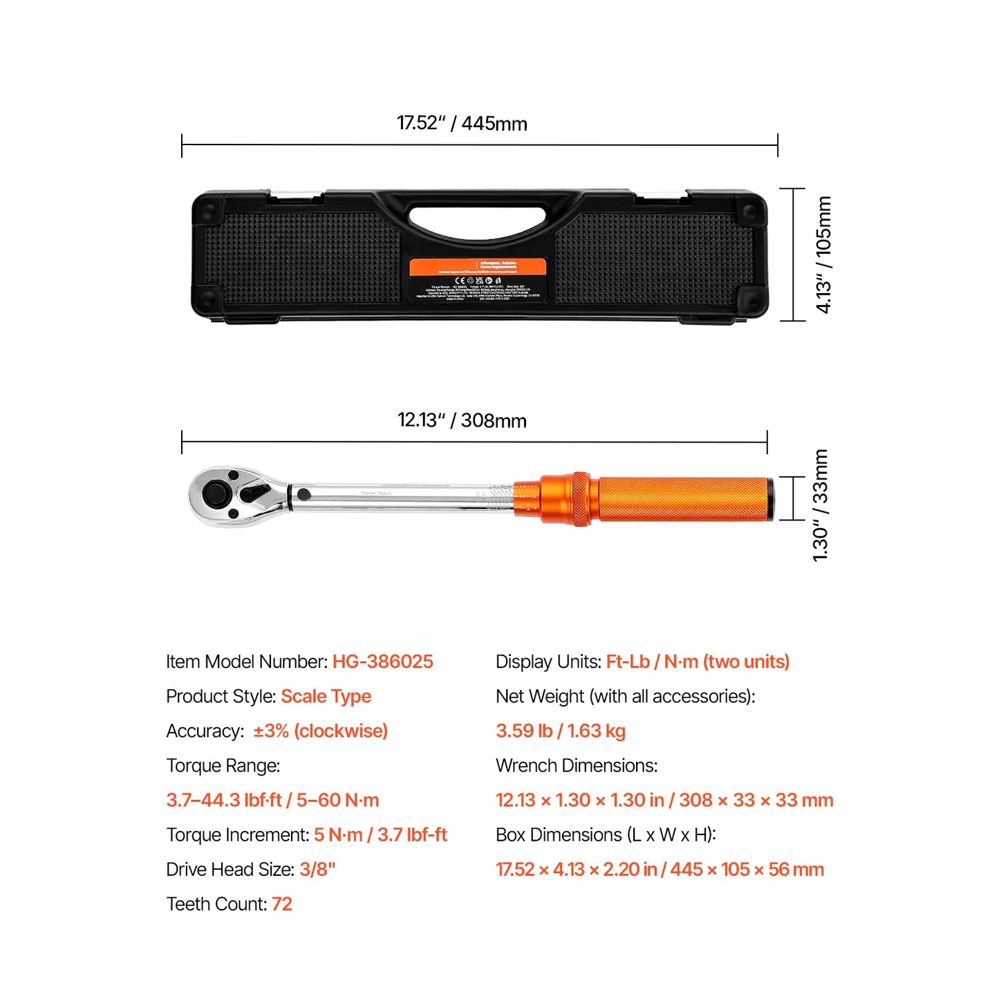 SucceBuy Torque Wrench Set Drive Click Torque Wrench Dual-Direction Adjustable  Mechanical Dual Range Scales Torque Wrench Kit