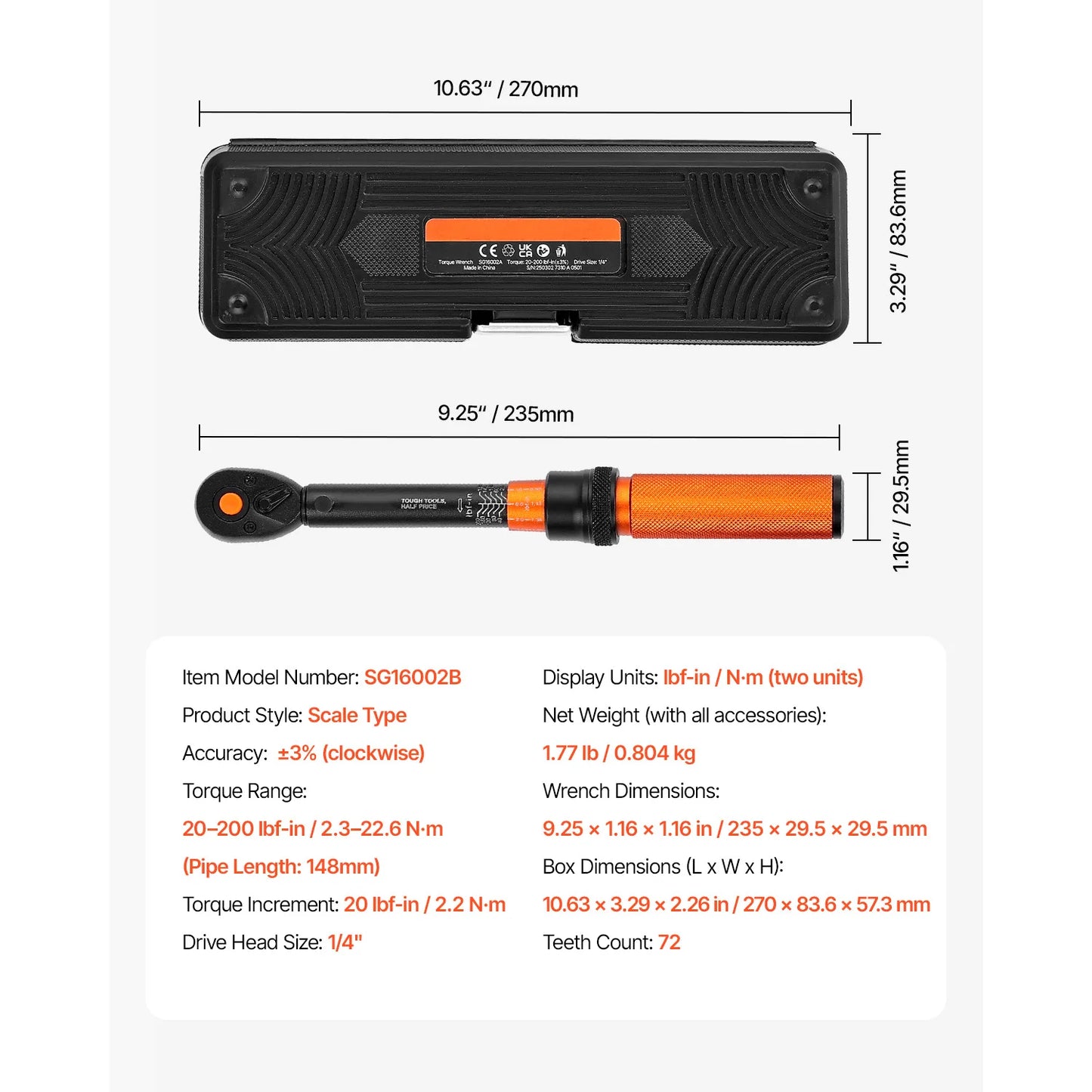 SucceBuy Torque Wrench Set Drive Click Torque Wrench Dual-Direction Adjustable  Mechanical Dual Range Scales Torque Wrench Kit