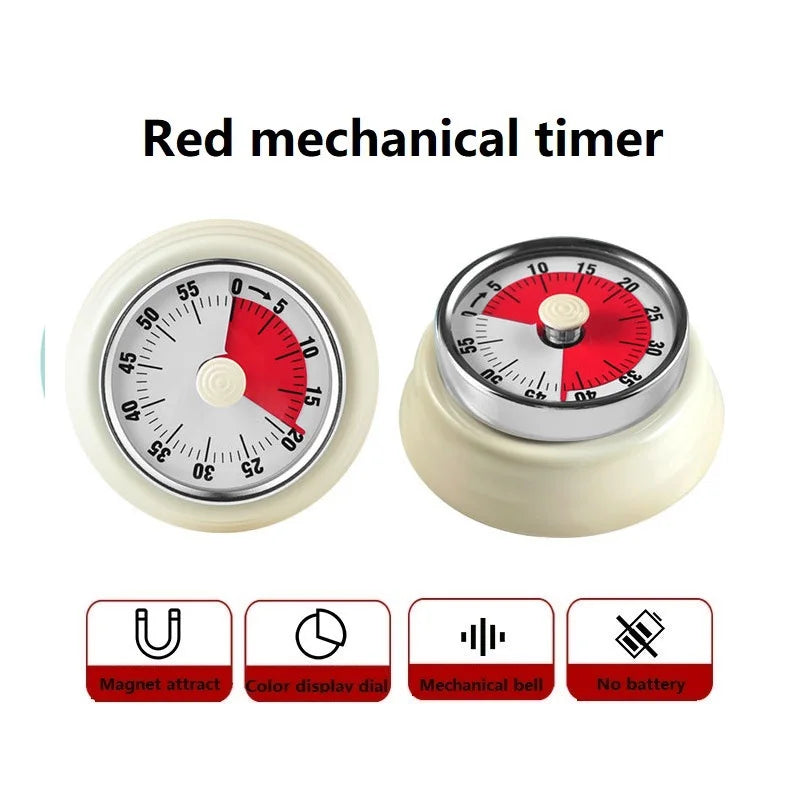 Stainless Steel Kitchen Timer 1 Hour With Magnet Mechanical Countdown Timer Reminder For Baking Magnetic Attraction