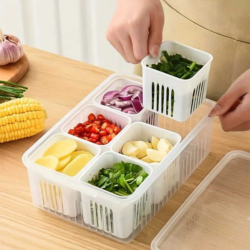 Kitchen Food Storage Box Fruit Vegetable Drain Basket Refrigerator Food Fresh Box for Ginger Garlic Onion Pepper