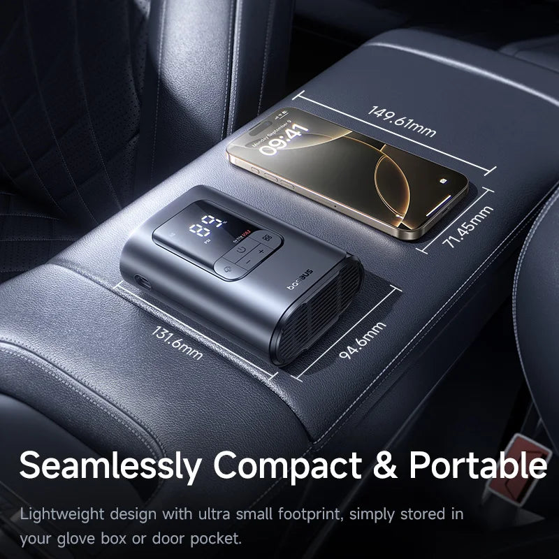 Baseus Wireless Car & Bike Air Compressor – LCD Digital Tire Inflator