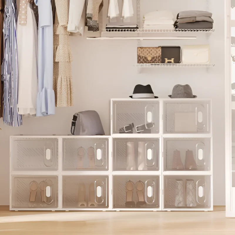 6/18 Pcs Stackable Clear Shoe Boxes w/Lids - Ventilated, Easy-Clean, Adjustable for Sneakers/Heels, Entryway/Closet Organizer