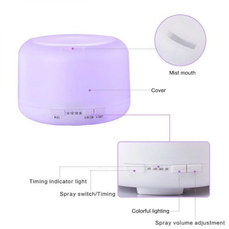 500ml Air Humidifier Essential Oil Diffuser Aroma Aromatherapy With ColorLamp or Warm Lamp