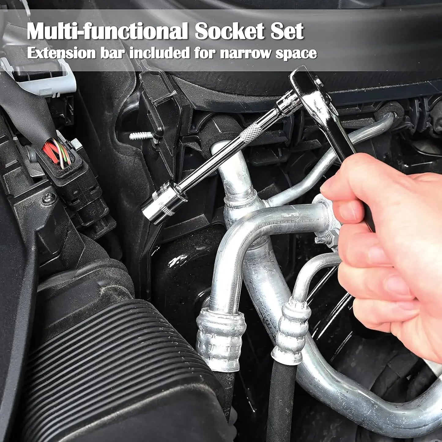 46 Pieces 1/4 Inch Drive Socket Ratchet Wrench Set, With Bit Socket Set, Metric And Extension Bar For Auto Repairing