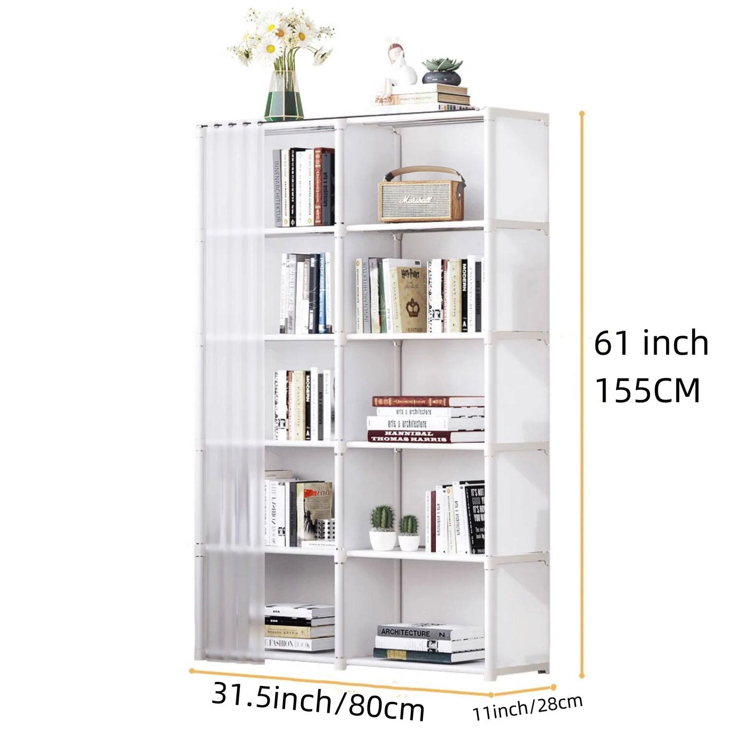 6-Layer Bedroom Clothes Closet Storage Rack Wardrobe with Curtain – Dustproof Organizer for Quilts, Clothing Blankets Book Shoes