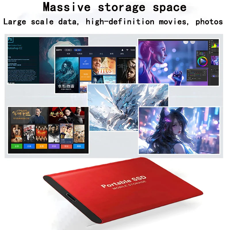 16TB High-speed Portable SSD 4TB External Hard Drive Genuine USB3.1 Solid-state Drives 1TB External Hard Disk for Laptops/MAC/PC