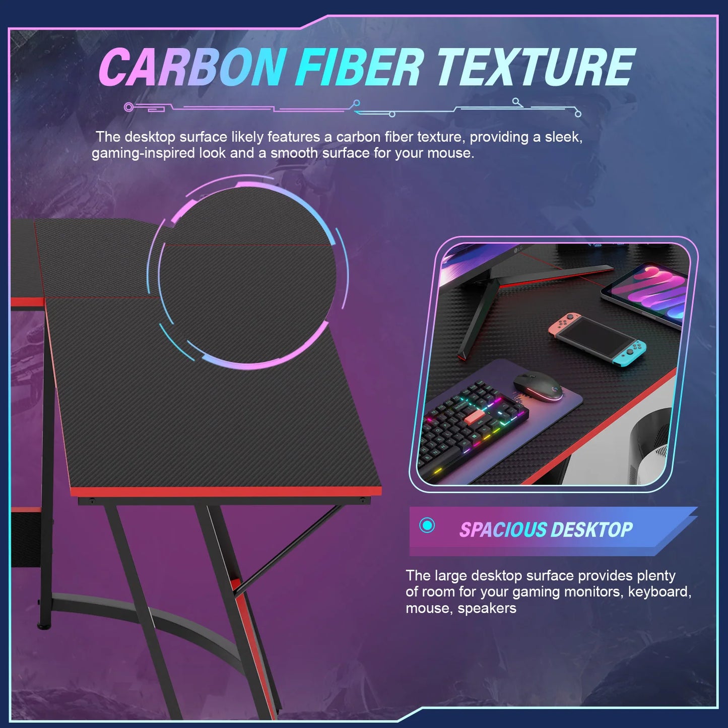 Gaming Desk L Shaped Corner Computer Desk, Home Office Desks Writing Workstation with Large Monitor Stand Easy to Assemble