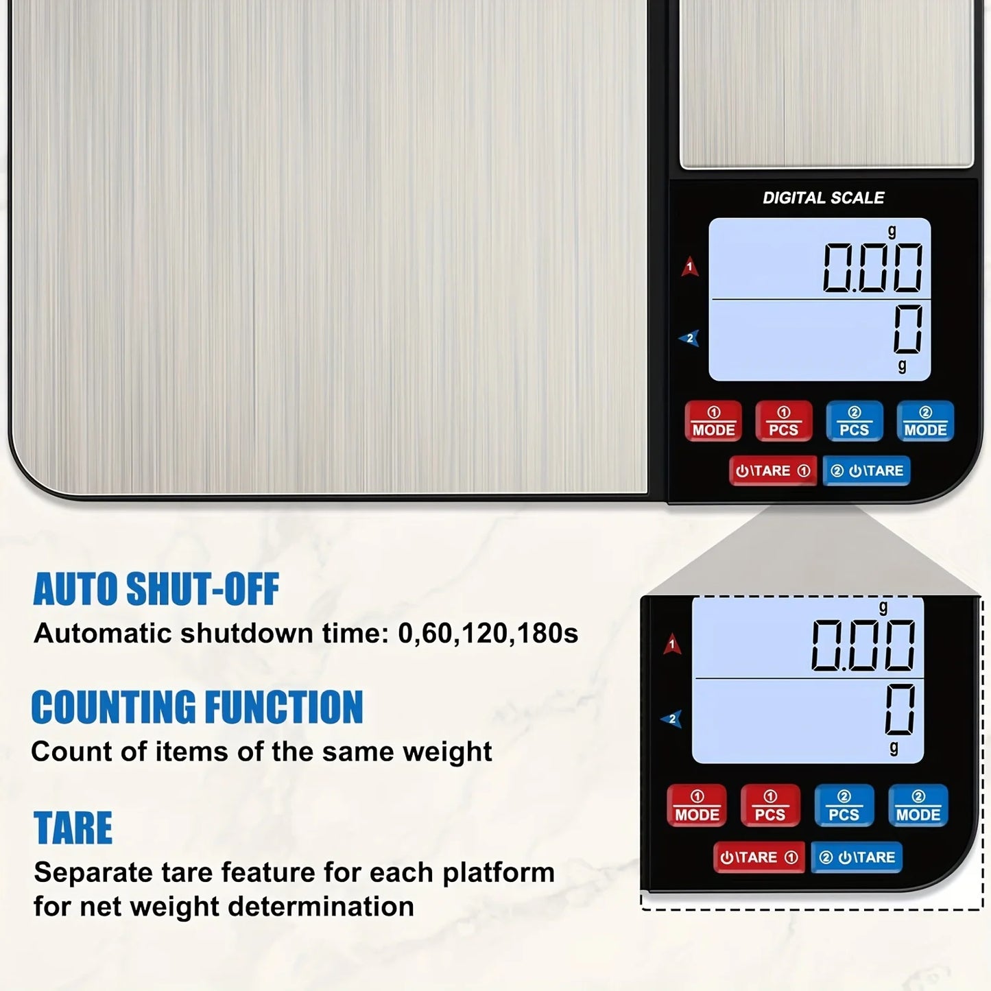 1 Piece Large Dual Platform Digital Kitchen Scale, Two Accuracies 0.01 g/0.001 oz and 0.1 g/0.01 oz, Maximum Capacity 5 kg/11 lb