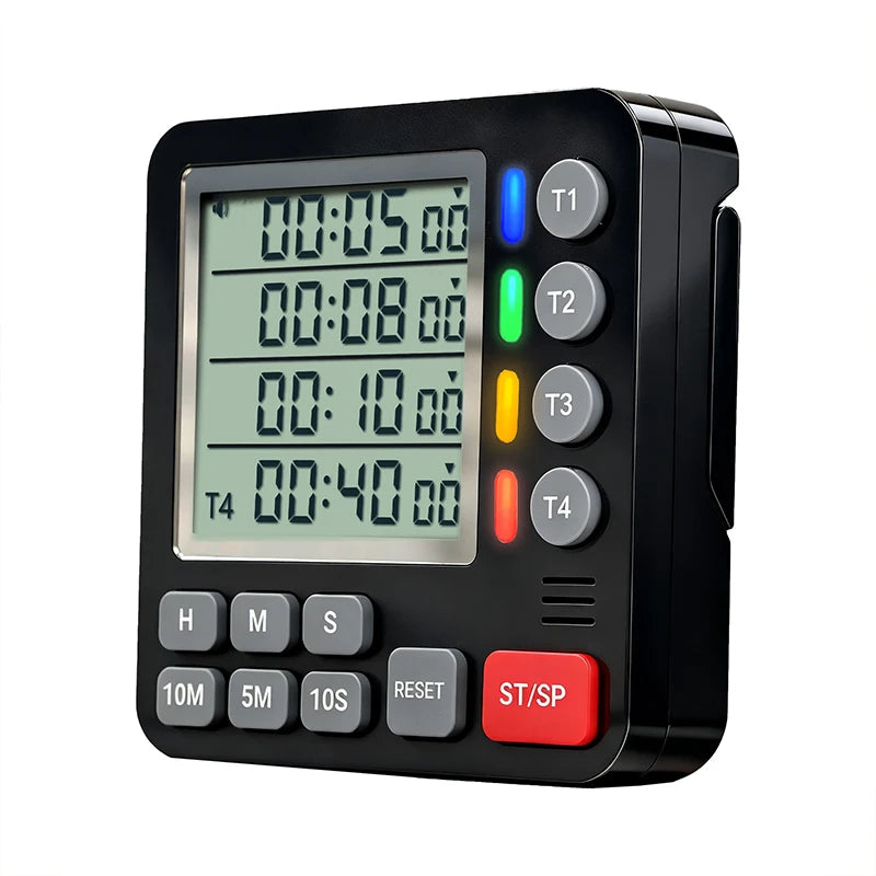 Magnetic Kitchen Timer 4 Channels Four Sets of Timing Large LCD Display Digital Cooking Countdown Timer Home Kitchen Accessories