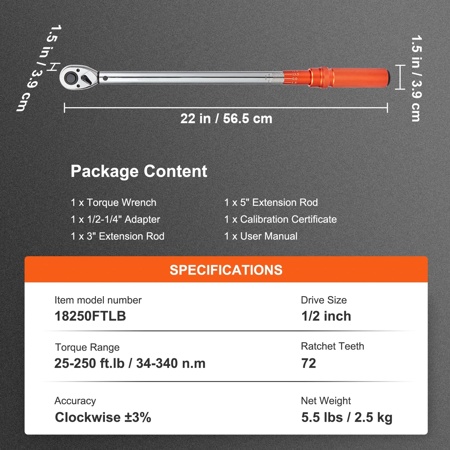 SucceBuy Torque Wrench Set Drive Click Torque Wrench Dual-Direction Adjustable  Mechanical Dual Range Scales Torque Wrench Kit