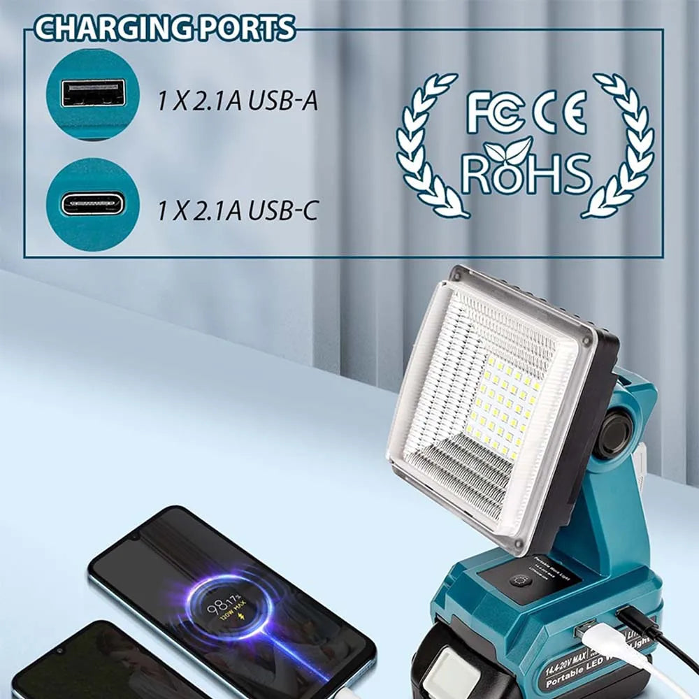 Professional LED Work Light for Makita 18V Li-ion Battery with USB Charging Port for Jobsite, Car Repairing, Camping, Emergency