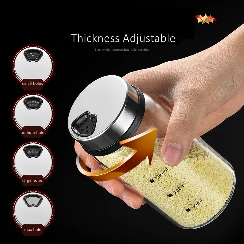 LFGB Certificated High-borosilicate Glass Spice Shaker Fall Resistant Kitchen Salt Jar Thickness Adjustable Sugar Container