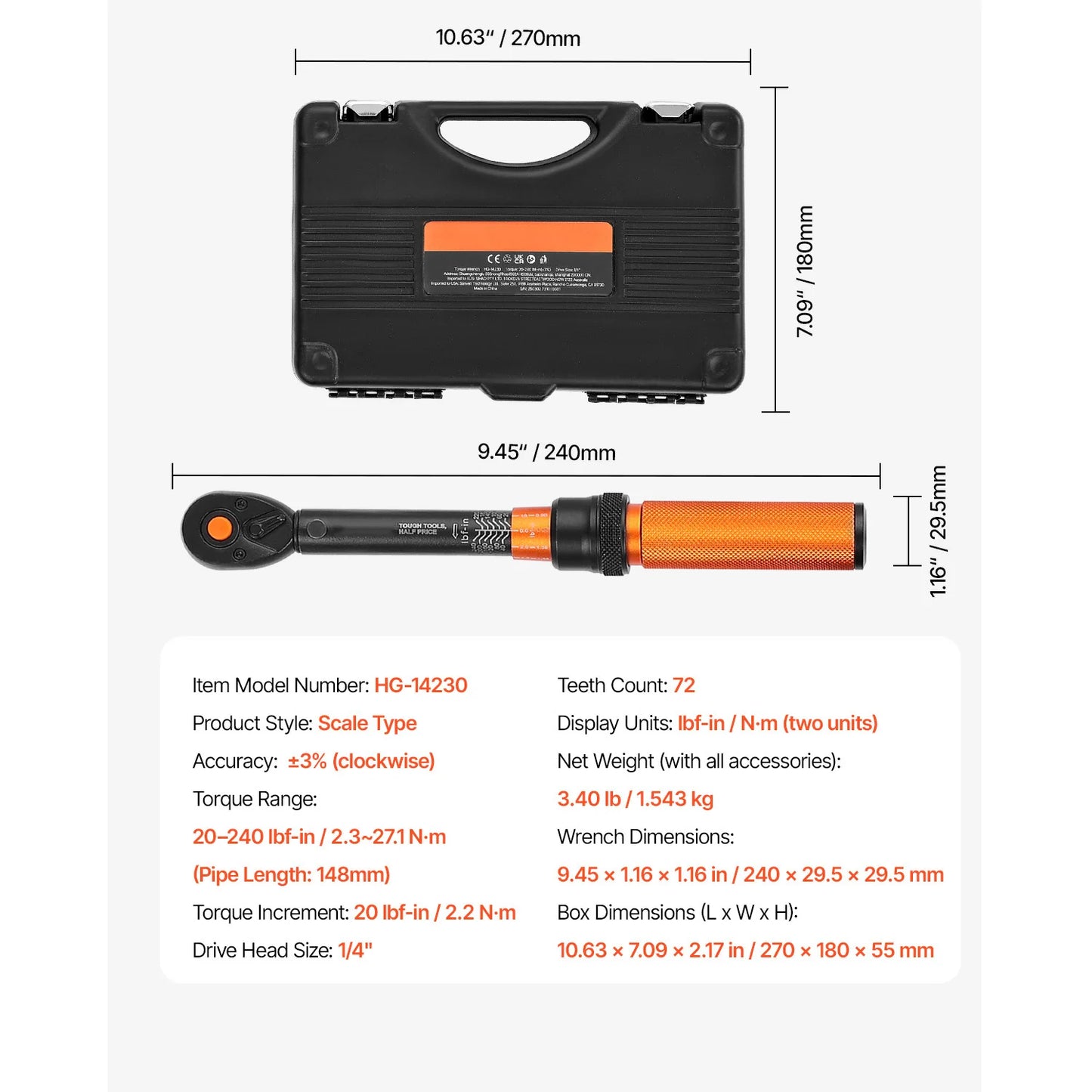 SucceBuy Torque Wrench Set Drive Click Torque Wrench Dual-Direction Adjustable  Mechanical Dual Range Scales Torque Wrench Kit