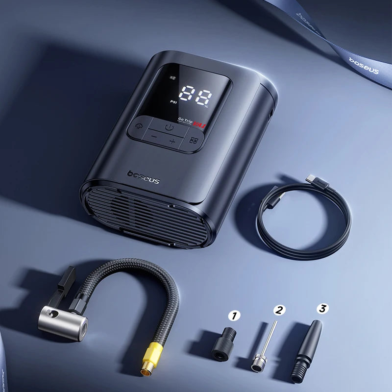 Baseus Wireless Car & Bike Air Compressor – LCD Digital Tire Inflator