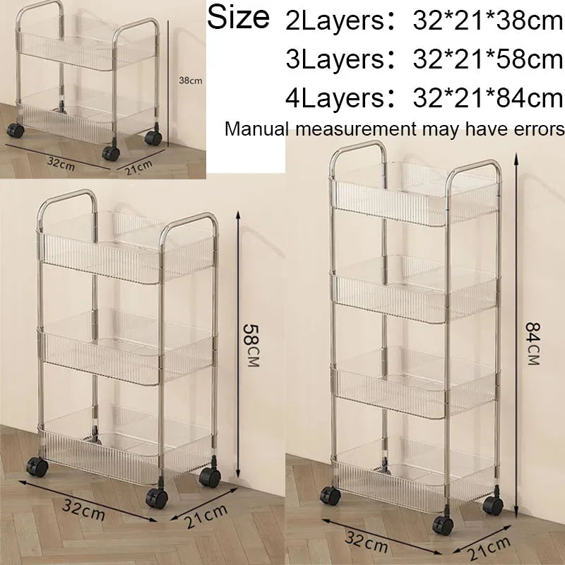 Mobile Shelf with Wheel Multi-Layers Storage Rack Home Trolley for Snacks Cosmetic Sundries Organizer 2/3/4 Tiers Rolling Cart