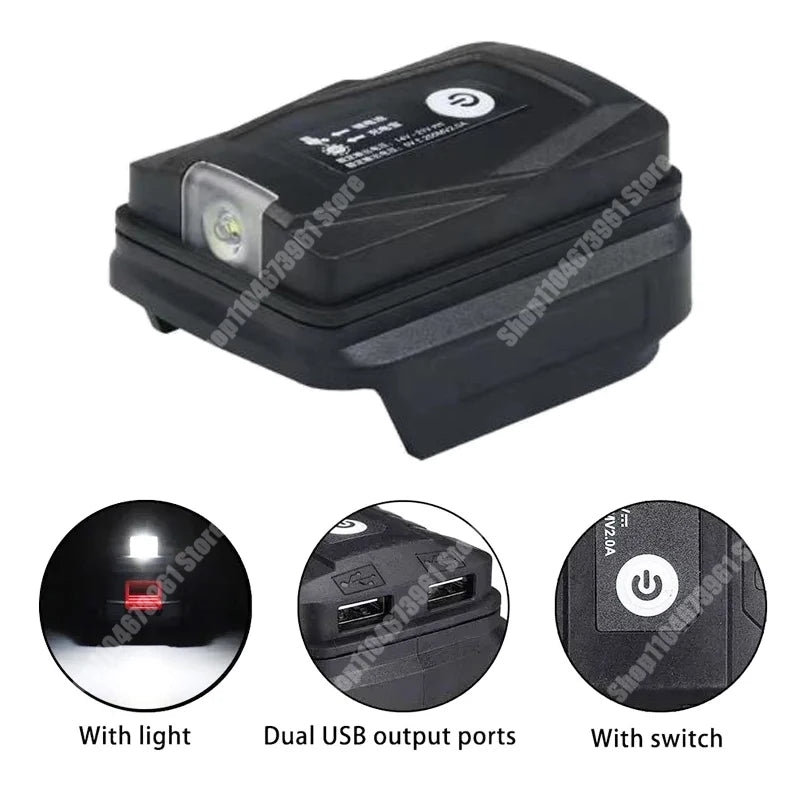 Adapter LED Lights Lamp Flashlight Torch USB Mobile Phone Charger For Makita 18V Li-ion Battery BL1830 BL1815 Power Bank