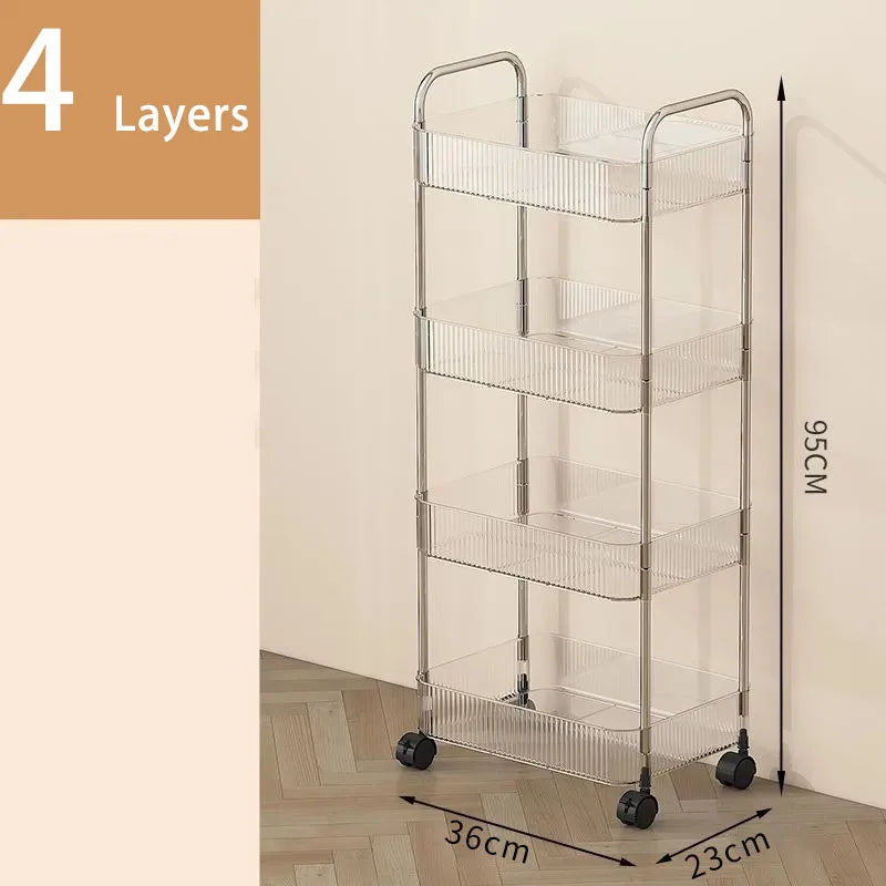Mobile Shelf with Wheel Multi-Layers Storage Rack Home Trolley for Snacks Cosmetic Sundries Organizer 2/3/4 Tiers Rolling Cart