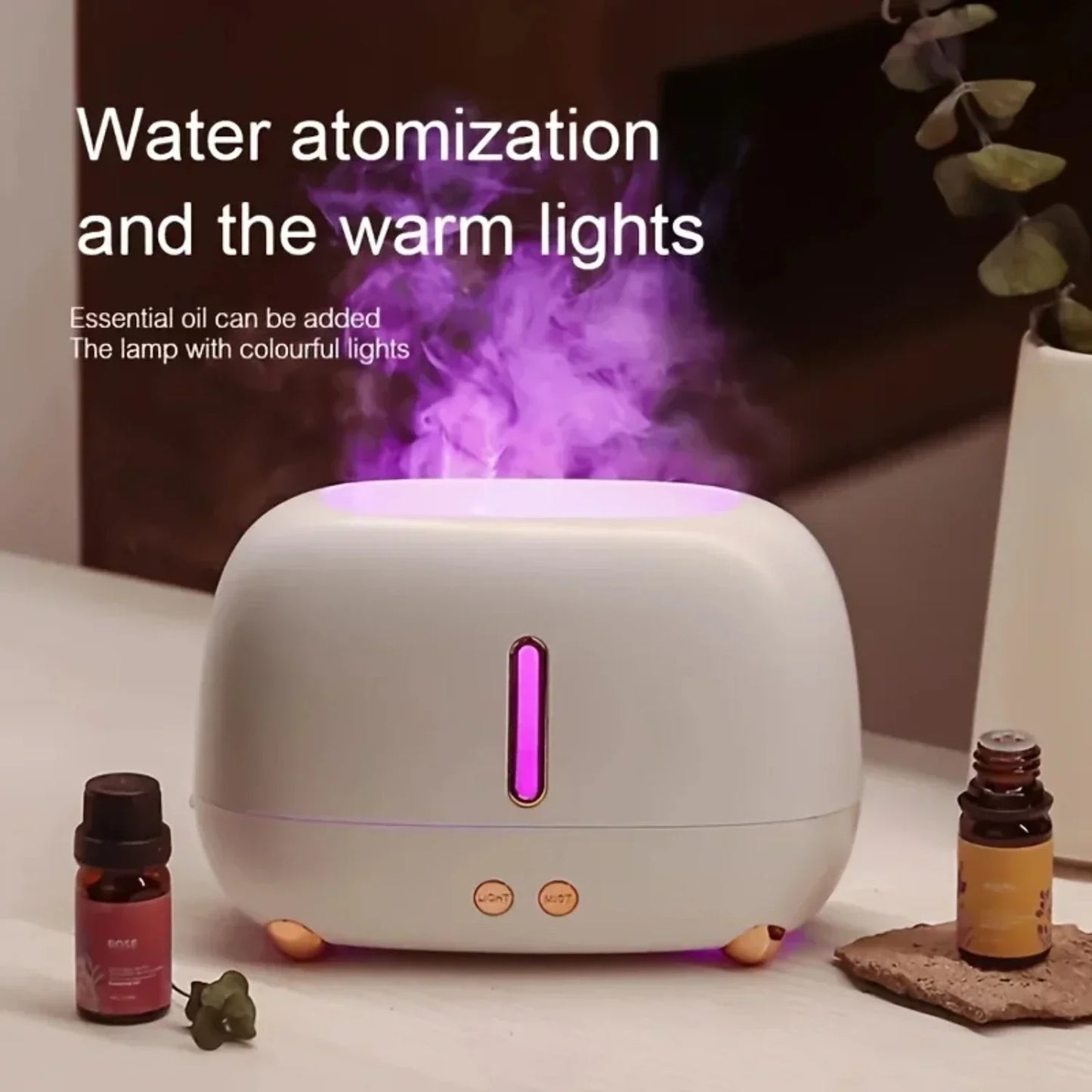 Compact 3D Flame LED Essential Oil Diffuser - USB-Powered Cool Mist Ultrasonic Aromatherapy for Home, Car & Office